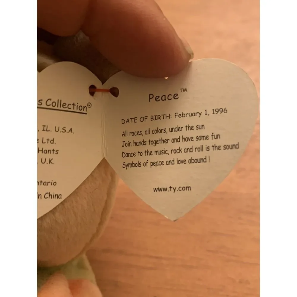 VINTAGE TY BEANIE BABY PEACE 1996 FIRST GENERATION RETIRED RED STAMP Many ERRORS